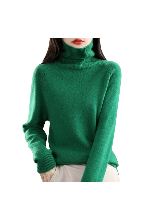 Sweaters For Women Autumn New Turtleneck Sweater Ladies Loose Large Size Thick Knitted Bottom Shirt Polyester Green Size M-2Xl Oversized Sweaters For Women