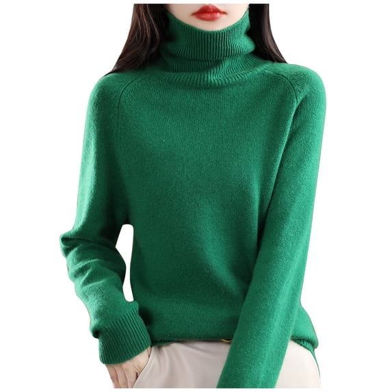 Sweaters For Women Autumn New Turtleneck Sweater Ladies Loose Large Size Thick Knitted Bottom Shirt Polyester Green Size M-2Xl Oversized Sweaters For Women