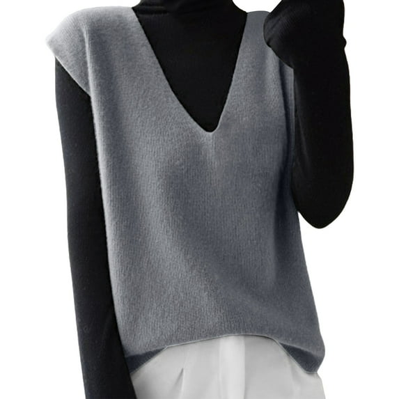 Sweaters For Women Autumn Winter Knitted Sweater Vest Korean Sleeveless V-Neck Pullover Loose Waistcoats Covering Yarn Gray Size L-2Xl Oversized Sweaters For Women