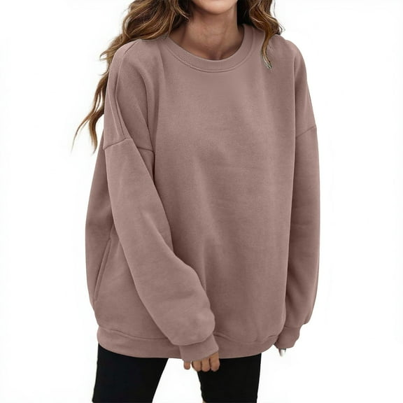 Sweaters For Women Casual Long Sleeve Crewneck Soft Comfy Loose Fit Pullover Sweatshirt Top For Everyday Wear Black Polyester And Cotton Brown Size S-2Xl Oversized Sweaters For Women
