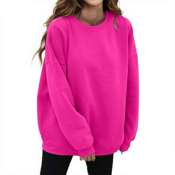 Sweaters For Women Casual Long Sleeve Crewneck Soft Comfy Loose Fit Pullover Sweatshirt Top For Everyday Wear Black Polyester And Cotton Pink Size S-2Xl Oversized Sweaters For Women
