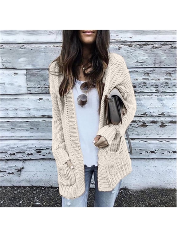 Sweaters for Women Crochet Knitted Buttonless Cardigan Coats Fall Winter Coats Lightweight Cute Tops Oversized Cardigans Dressy Coats Soft Loose Work Going Out Tops Y2K Streetwear Beige L