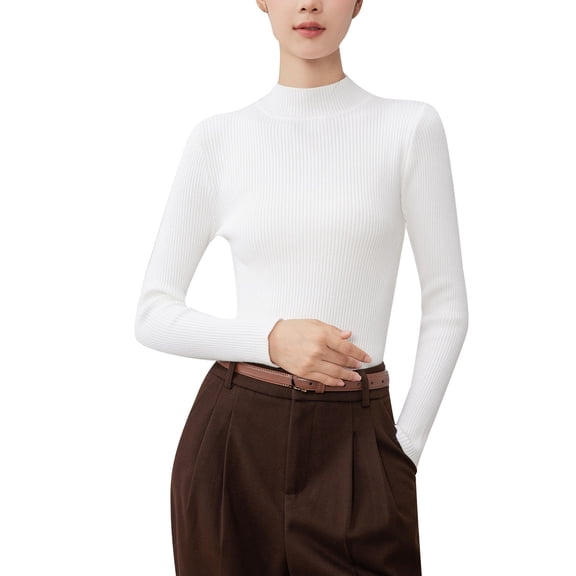 Sweaters For Women Elegant Fall Winter Pullover Long Sleeve Solid Knit Tops Soft Warm Comfortable Stretchy Casual Tunic Style Slim Fit Womens Sweaters White M