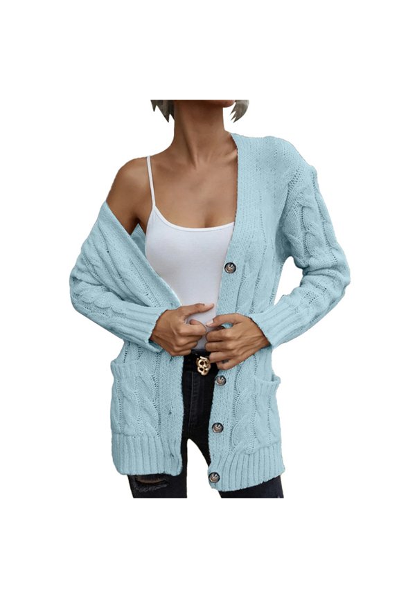 Sweaters For Women Fall Long Sleeve Cable Knit Cardigan Open Front Button Loose Outerwear Polyester Spandex A Coat Outerwear Coats 1Pc Blue 3Xl Winter Coats For Women