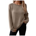 thumbnail image 1 of Sweaters for Women Fall Sweaters for Women Women's Solid Color Rolled Sleeve Pullover Sweater Autumn Winter Loose Fit Casual Fashion Knitted Top Round Neck, 1 of 9