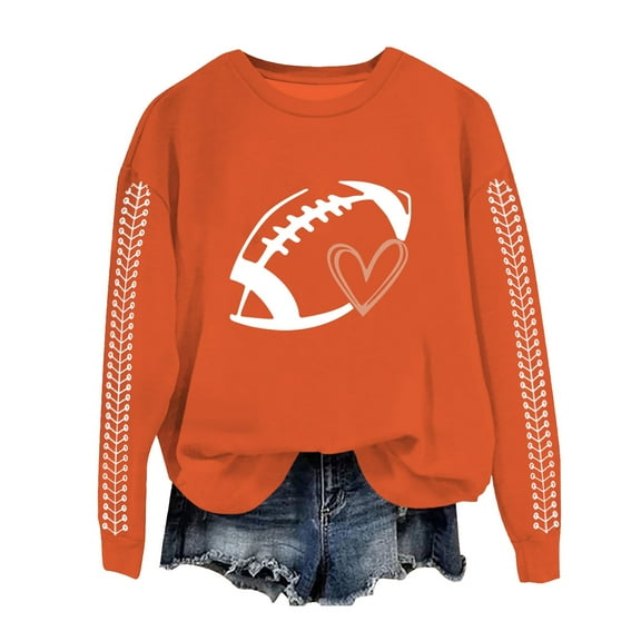 Sweaters For Women Football Funny Graphic Print Sunday Casual Long Sleeve Crewneck Fall Pullover Sweatshirt Polyester Orange Size S-3Xl Oversized Sweaters For Women