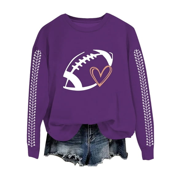 Sweaters For Women Football Funny Graphic Print Sunday Casual Long Sleeve Crewneck Fall Pullover Sweatshirt Polyester Purple Size S-3Xl Oversized Sweaters For Women