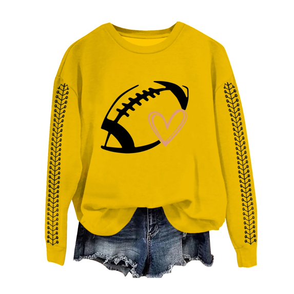 Sweaters For Women Football Funny Graphic Print Sunday Casual Long Sleeve Crewneck Fall Pullover Sweatshirt Polyester Yellow Size S-3Xl Oversized Sweaters For Women