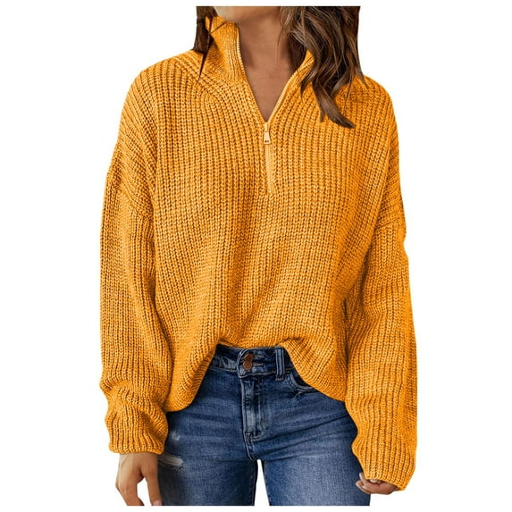 Sweaters For Women Kint Long Sleeve 1/4 Zip Pullover Turtleneck Sweater For Women Woman Sweaters Womens Petite Sweaters Fall Sweaters Men Got Sweatshirt Womens Warm Sweaters under 20 Knit Pullover