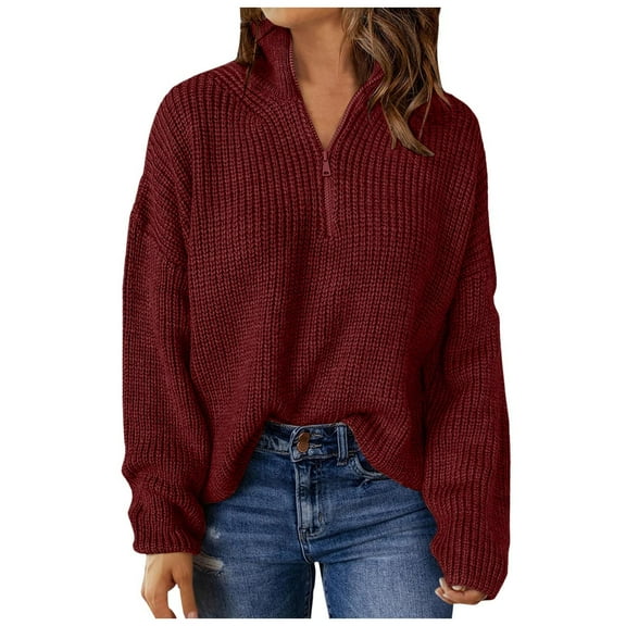 Sweaters For Women Kint Long Sleeve 1/4 Zip Pullover Turtleneck Sweater For Women Woman Sweaters Womens Petite Sweaters Fall Sweaters Men Got Sweatshirt Womens Warm Sweaters under 20 Knit Pullover