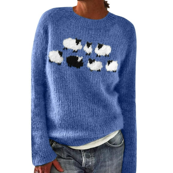 Sweaters For Women Knitted Isle Print Retro Casual Loose Crewneck Long Sleeve Lightweight Cropped Pullover Sweater Skin-Friendly Warm 4Xl Womens Sweaters