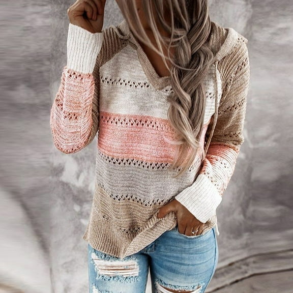 Sweaters for Women Long Sleeve Hooded Crochet Pullover Hoodies Casual Oversized Y2K Sweatshirts Comfy Trendy Tops Cute Workout Warm Fall Fashion Clothes Streetwear Lightweight Soft Hoodie