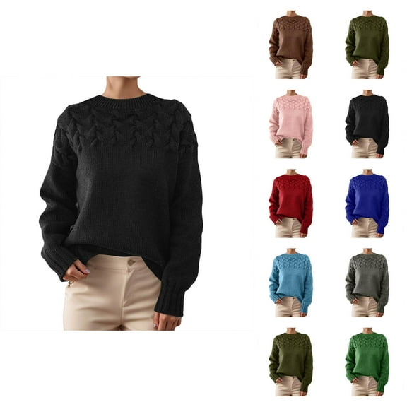 Sweaters for Women Long Sleeve Pullover Casual Knit Oversized Winter Clothing Women's Knit Pullover Sweater High Neck Long Sleeve Soft Comfortable Winter Warm Tops Casual Loose Fit Yarn Knitted Top