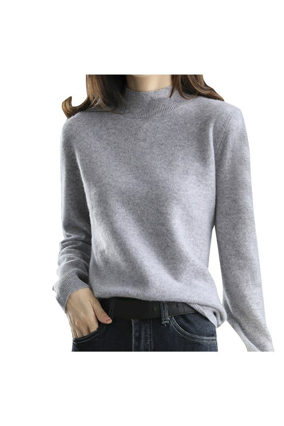 Sweaters For Women New Half High Collar Knitted Sweater Autumn Winter Short Pullover Solid Color Loose Thickened Bottoming Shirt Polyester Gray Size M-2Xl Oversized Sweaters For Women