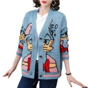 Sweaters for Women, OWLCE Donald Duck Long Sleeve Autumn Winter Cardigan Jumper Tops Turtleneck Pullovers Casual Sweaters Women Loose Sweater, Blue Onesize Suitable for Women Girls Weight 88-155LB