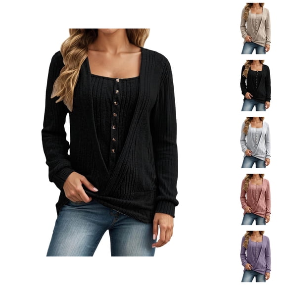 Sweaters for Women Oversized Knit Pullover Casual Cozy Autumn Loungewear Knit Sweater Pullover Winter Button Down Cardigan Style Soft Cozy Casual Long Sleeve Crewneck Fall Fashion