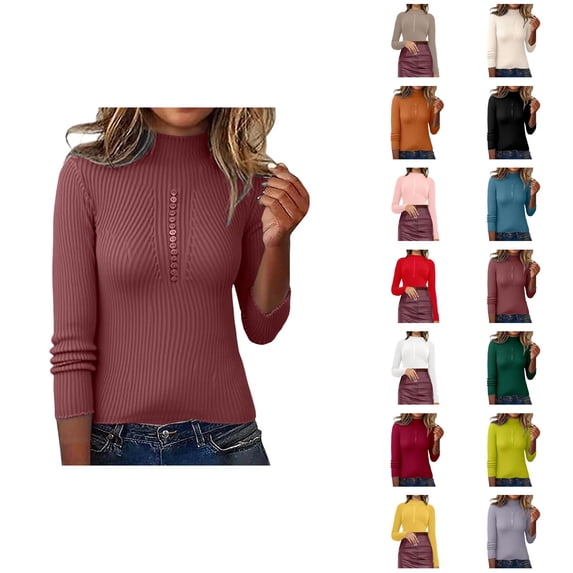 Sweaters for Women Oversized Pullover Casual Knit Cozy Fall Autumn Outfits Long Sleeve Knit Pullover Sweater Top With Button Detail Soft Comfortable Casual Crewneck Blouse For Everyday Wear