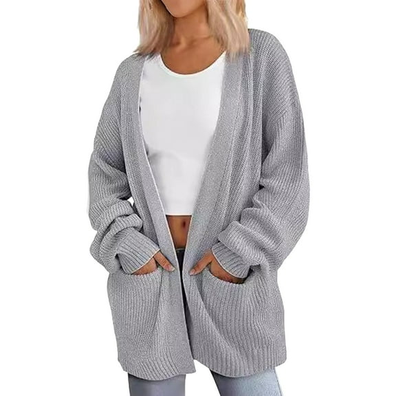 Sweaters For Women Oversized Soft Knit Cardigan Sweater With Pockets Polyester Spandex Knit Sweater Outerwear Coats 1Pc Gray Xl Winter Coats For Women