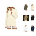 thumbnail image 1 of Sweaters for Women Pullover Casual Knit Oversized Cozy Fall Loungewear Outfit Women's Comfortable Long Sleeve Half Zipper V Neck Casual Rib Knitted Sweater Women's Pullover Top, 1 of 5