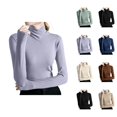thumbnail image 1 of Sweaters for Women Pullover Oversized Casual Knit Cozy Winter Dark Academia Style Women's Sweater Warm Ribbed Fabric High Neck Long Sleeve Slim Fit Base Layer Stylish Tops Blouse, 1 of 8