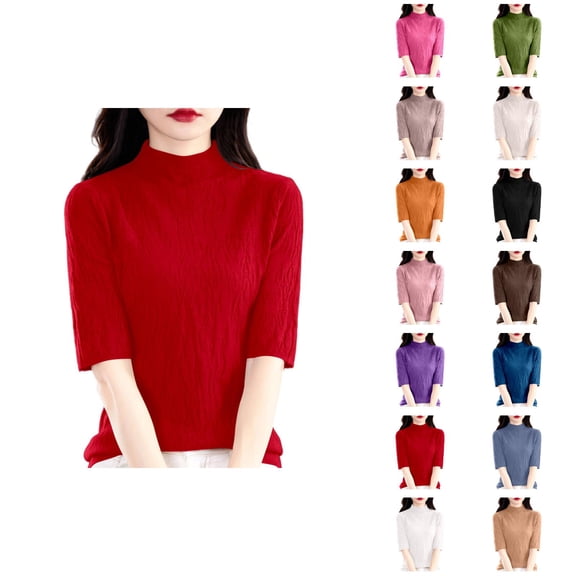 Sweaters for Women Romantic Pullover Off Shoulder Cropped Casual Date Night Fall Winter Semi High Neck Knitted Pullover Sweater Slim Fit Ribbed Texture Versatile Casual Blouse