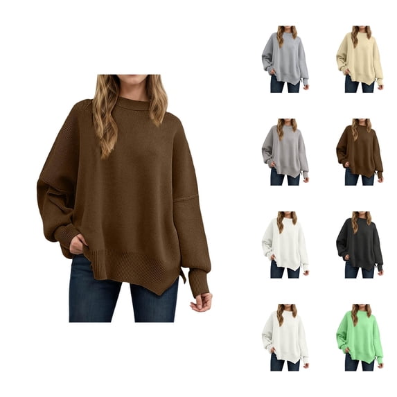 Sweaters for Women Romantic Pullover Off Shoulder Cropped Casual Date Night Women's Oversized Knit Sweater Long Sleeve Tunic Top Soft Comfortable Winter Fall Fashion Loose Fit Round Neck Split Hem