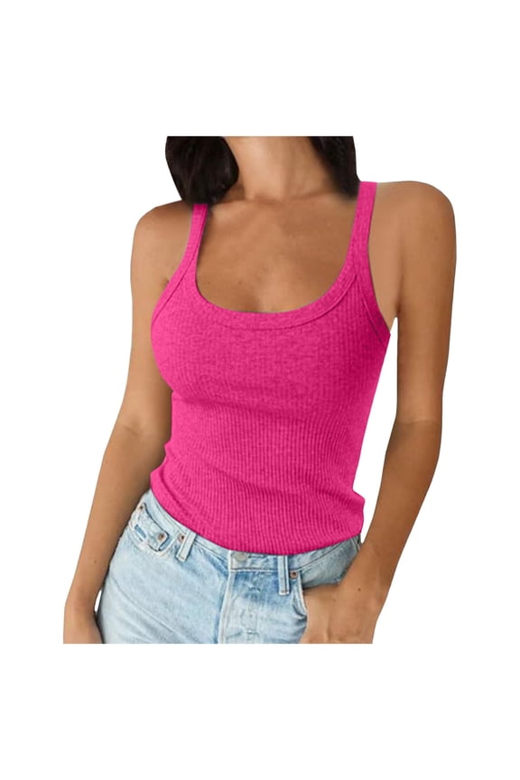 Sweaters, Women Spaghetti Strap Neck Ribbed Tank Tops Slim Fitted Camisole Basic Sleeveless Layering Shirts, Fall Sweaters(Hot Pink,XS)