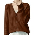thumbnail image 1 of Sweaters For Women Spring Summer V Neck Short Sleeve Sweater Thin Slim Solid Color Knit T Shirt Acrylic Fibe Blending Shirts Outerwear Coats 1Pc Brown L Winter Coats For Women, 1 of 5
