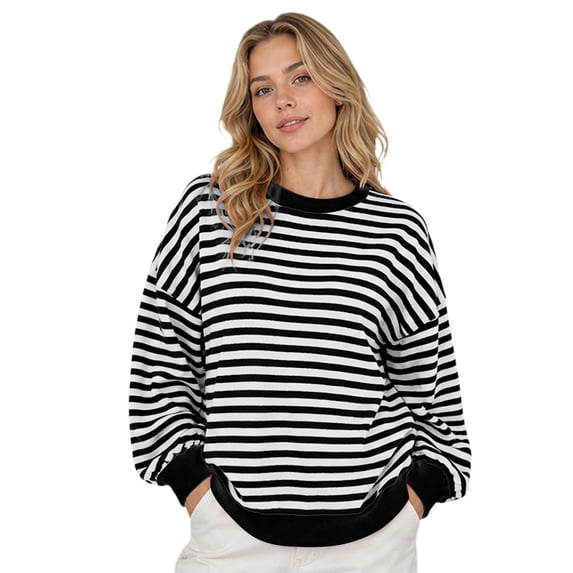 Sweaters Women Stripe Open Back Contrast Color Loose Long Sleeve Tops Fall Winter Knit Blouse Daily Wear