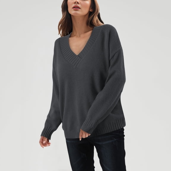 Sweaters for Women Trendy 2023 New Border European and American Style Knitted Pullover Top for Women Loose V Neck Casual Versatile Knitted Shirt for Women