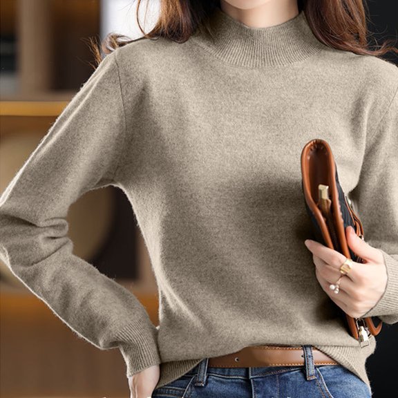 Sweaters for Women Trendy New Half High Knitted Sweater Women's Autumn and Winter Short Pullover Solid Color Loose Sweater Thickened Bottoming Shirt Dropshipping