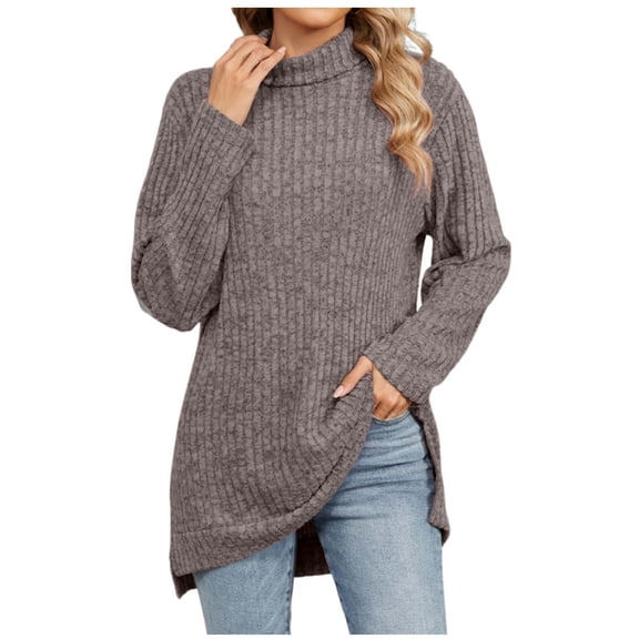 Pullover Sweater for Women,Longline Sweaters Womens Plain Women's Casual Turtle Neck Sweaters Long Sleeve Tops Blouse Soft Ribbed Knitted Shirts Loose Fit Tunic Sweatshirt Knitwear