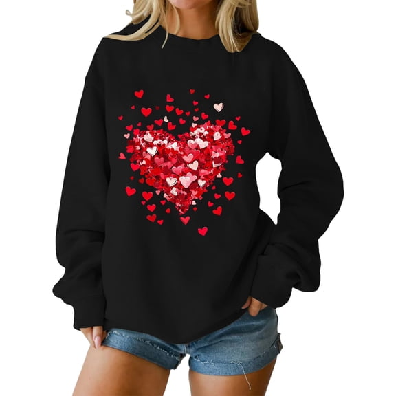 Sweaters For Women Valentine's Day Oversized Love Heart Tee Shirt Long Sleeve Pullover Tops Heart Graphic Print For Anniversary Dating And School 2Xl Womens Sweaters