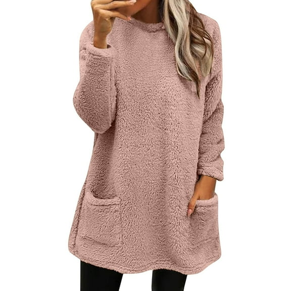 Sweaters For Women Winter Warm Sweater Coat Fleece Thickening Plus Size Loose Jacket With Pockets Polyester Pink Size S-3Xl Oversized Sweaters For Women