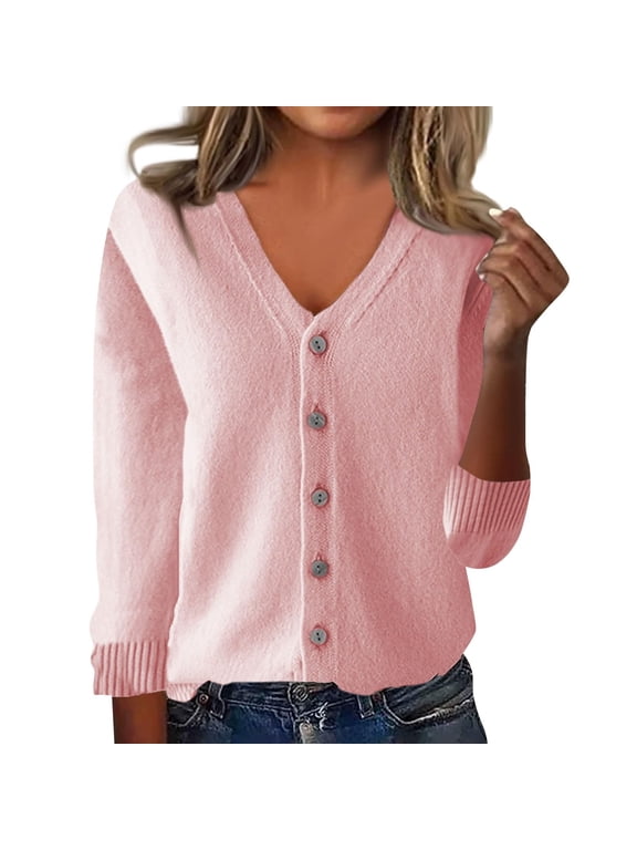 Sweaters For Women Womens Cardigan Sweaters Button Down V Neck Knit Sweater Jacket Lightweight Comfy Open Front Cardigan Coats W/Pockets Womens Sweaters