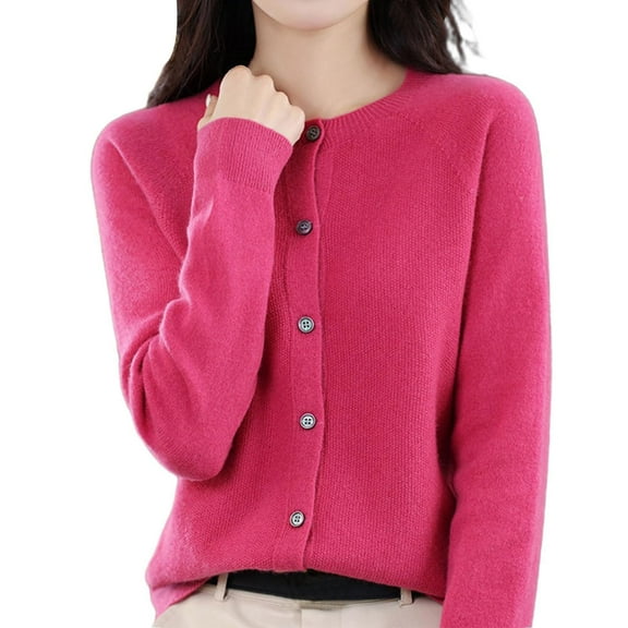 Sweaters Women's Fall Winter Warm Soft Knitted Crew Neck Cardigan Turtleneck Long Sleeves Hot Pink S