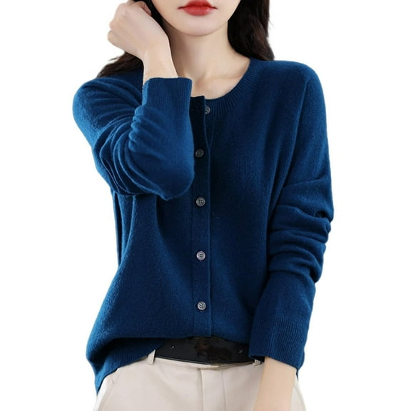 Sweaters Women's Fall Winter Warm Soft Knitted Crew Neck Cardigan Turtleneck Long Sleeves Navy S