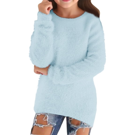 Sweaters for Girls 2025 Fall Casual Cute Lightweight Long Sleeve Cozy Pullovers Loose Fluffy Fuzzy Crew Neck Jumper