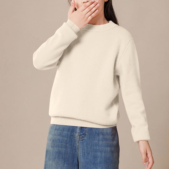 Sweaters for Girls Boys Size 2-14 Long Sleeve Crewneck Knitted Tops Toddlers Kids Casual Solid Color Pullover Warm Thicked Fleece Sweater