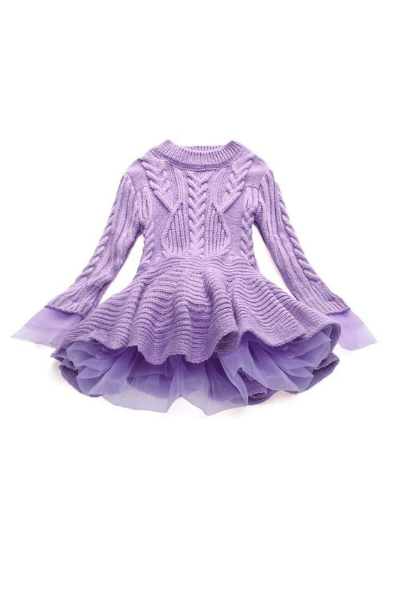Sweaters for Girls Fashion Toddler Kids Baby Girls Knitted Sweater Winter Crochet Dress with Tulle Pullover