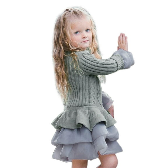 Sweaters for Girls Fashion Toddler Kids Baby Girls Knitted Sweater Winter Crochet Dress with Tulle Pullover
