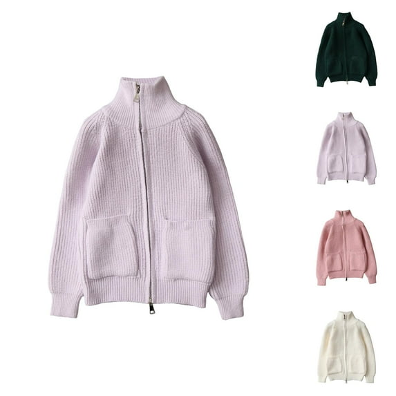 Sweaters for Girls Kids Clothes Children's Solid Color Crew Neck Sweater Cardigan for Large Children In Fall And Winter Double Zipper Design