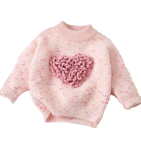 Sweaters for Girls Kids Toddler Valentine's Day Heart Pattern Sweater Warm Cozy Knitted Top Thickened Pink 7 Years-8 Years