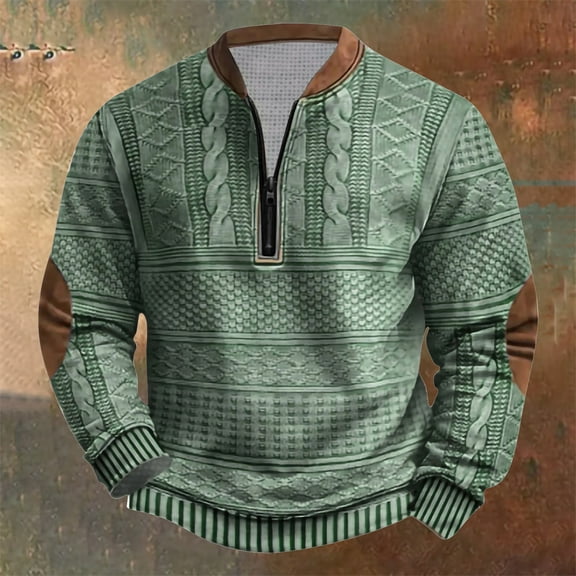 Sweaters for Men Big and Tall Fair Isle Half Zip Up Golf Shirt Winter Long Sleeve Pullover,S-5XL