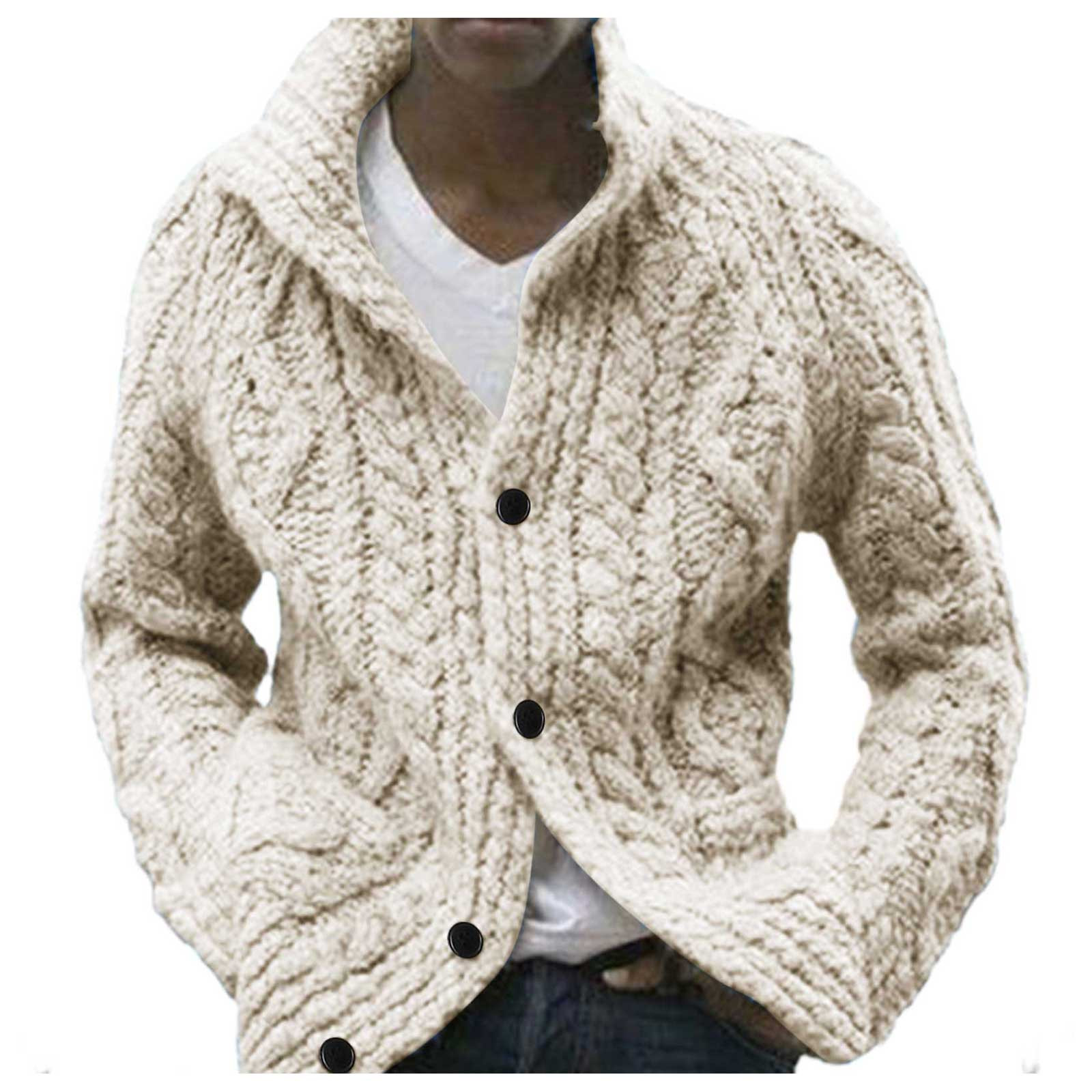 Sweaters for Men Fashion Long Sleeve Solid Color Cardigan Jacket Lapel ...