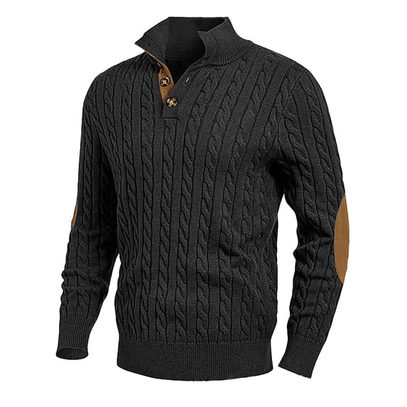 Sweaters for Men Knit Tops Blouse Slim Fit Button Turtleneck Spliced Solid Long Sleeve Fall Winter Knitwear Pullover