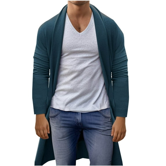 Sweaters for Men Long Cardigan Breathable Shawl Collar Knit Sweater Fall Winter Loose Overcoat Open Front Outerwear