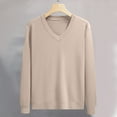 thumbnail image 1 of Sweaters for Men Long Sleeved V Neck Solid Color Texture Design Sweater Khaki 2XL, 1 of 6