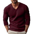 thumbnail image 1 of Sweaters for Men, Mens V Neck Sweater Slim Fit Comfortably Knitted Long Sleeve Casual Business Pullover Dress Sweater Wine 3XL, 1 of 4