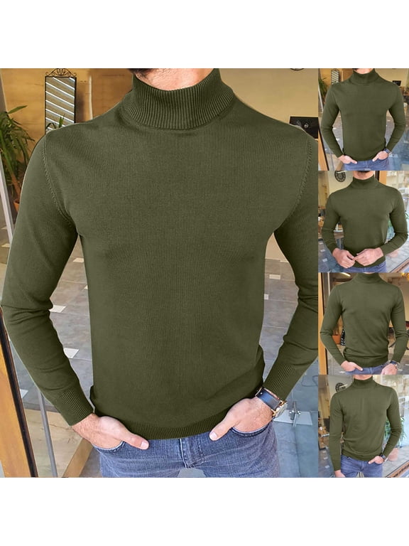 Sweaters for Men Turtle Neck Top Long Sleeve Compression Fit Mock Neck Pullover Sweaters